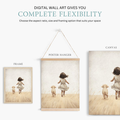 Girly Wall Art, Girl and Dog Print, Vintage Puppy Room Decor - WildfieldPrints
