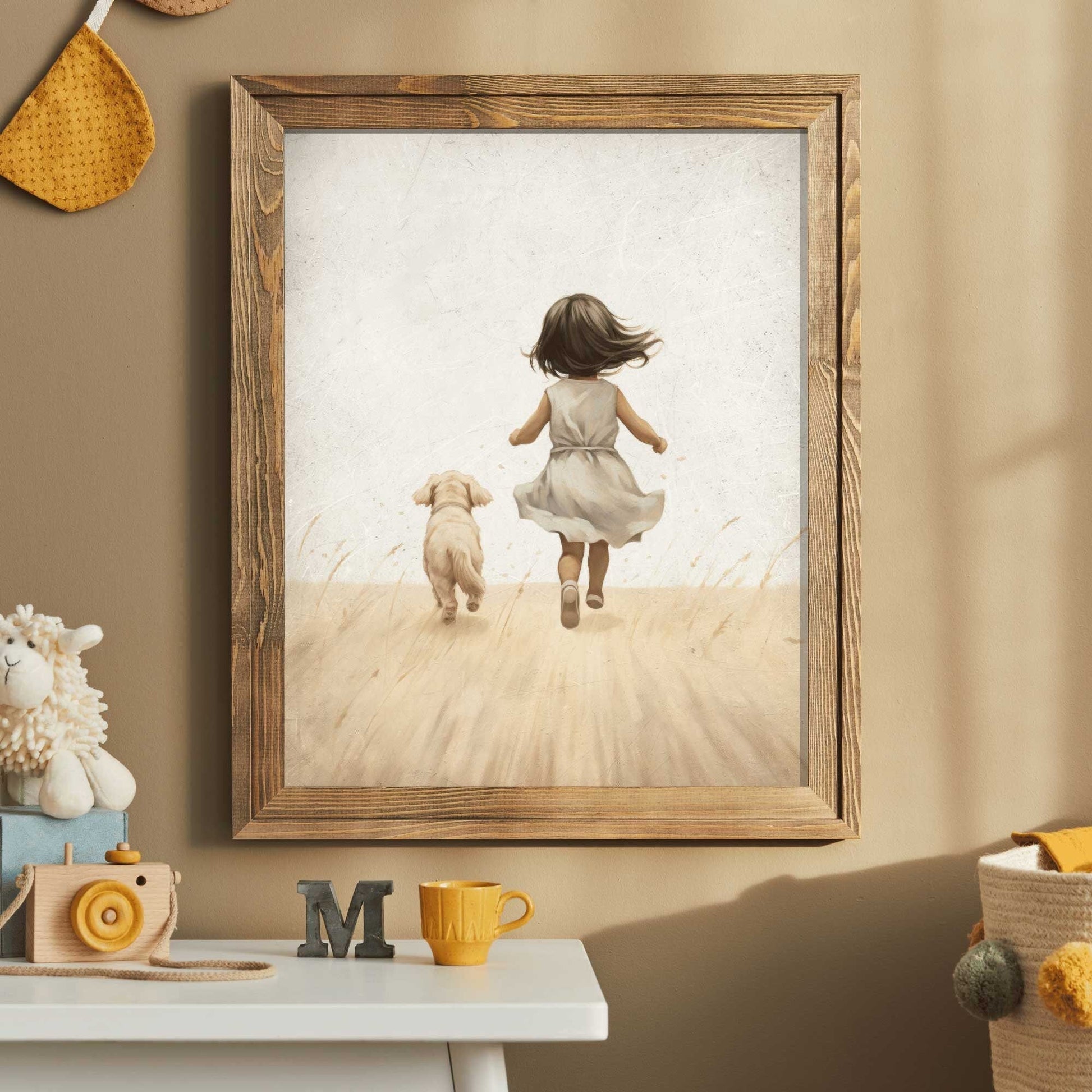 Girly Wall Art, Girl and Dog Print, Vintage Puppy Room Decor - WildfieldPrints