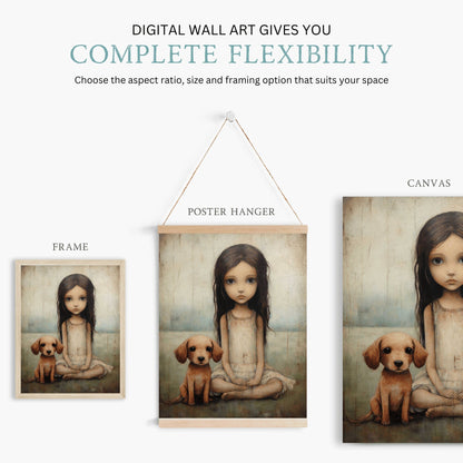 Girly Wall Art Print, Dog and Girl Decor, Vintage Nursery Artwork - WildfieldPrints