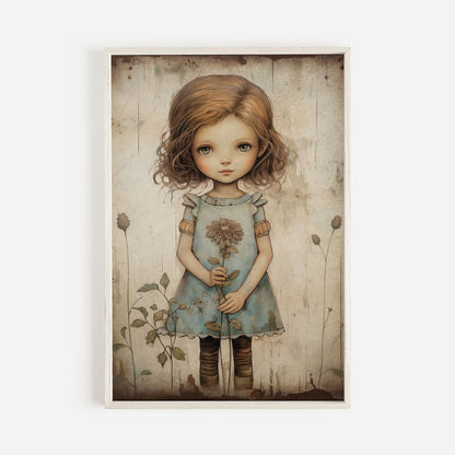 Girly Wall Art Print, Toddler Girl with Flowers, Wildflower Decor - WildfieldPrints