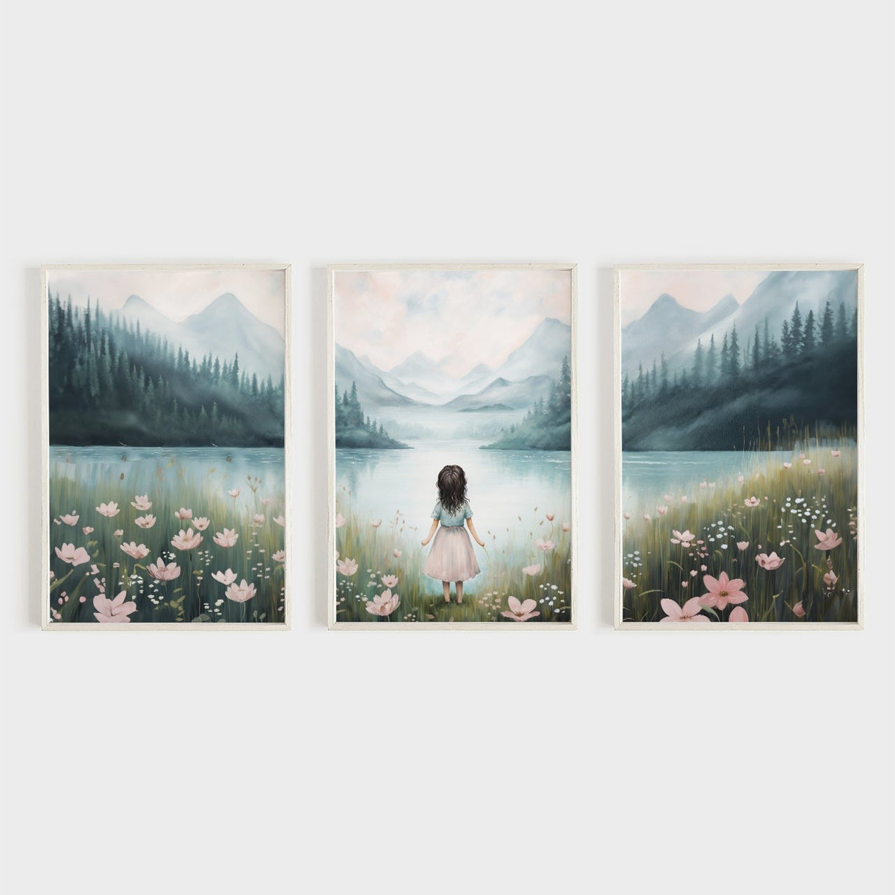Vintage Girl Wall Art – Floral Nursery Print • Set of 3