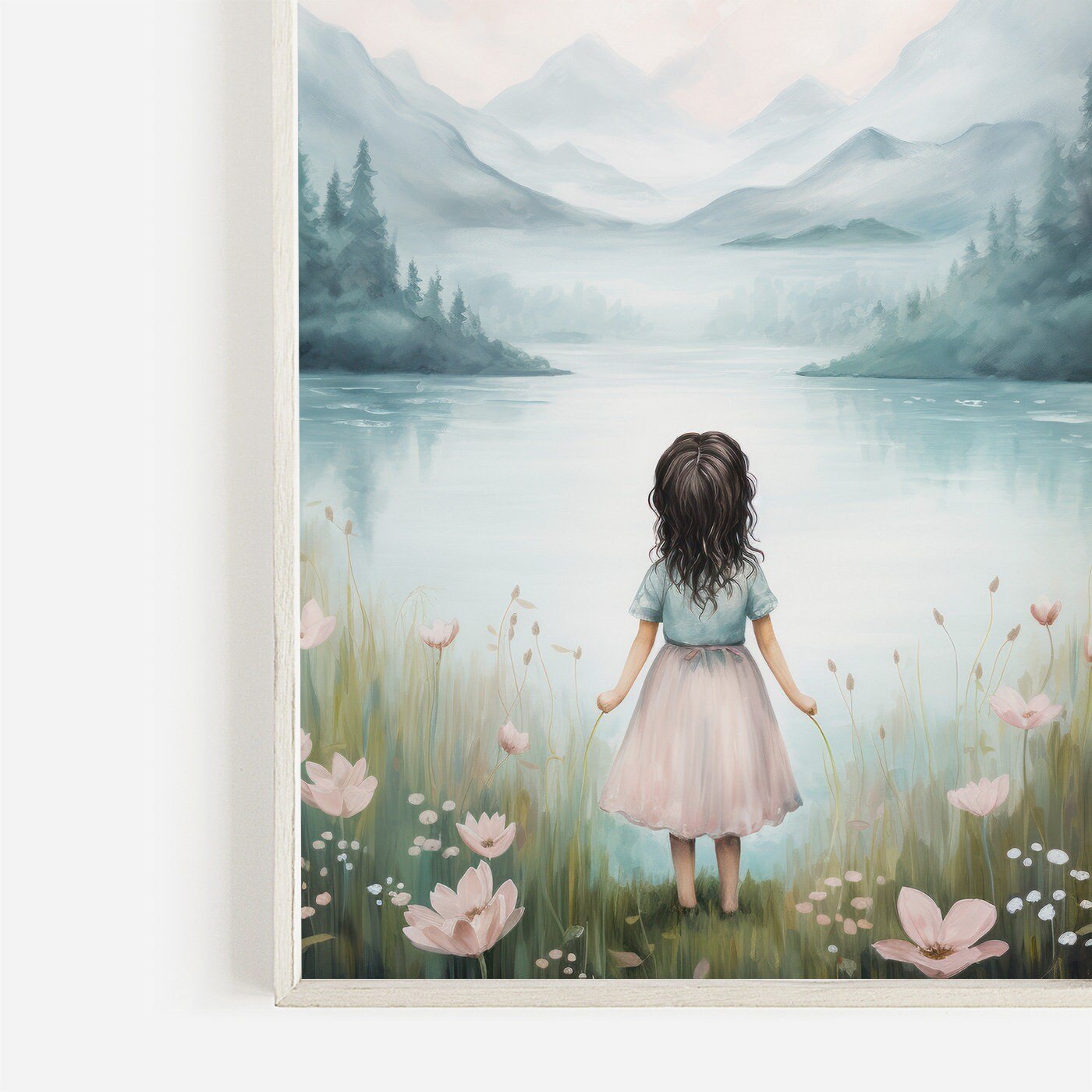 Girly Wall Art Print, Vintage Nursery Decor, Girl with Flowers - WildfieldPrints