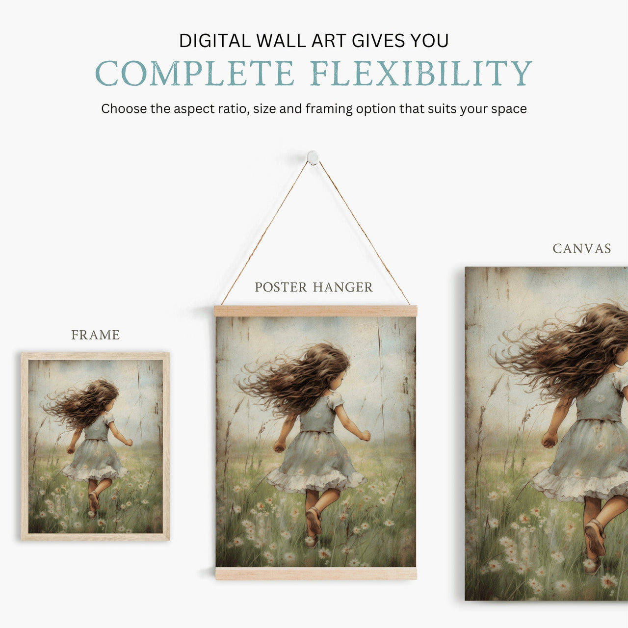 Brunette Angel Wall Art – Floral Girls Room Print