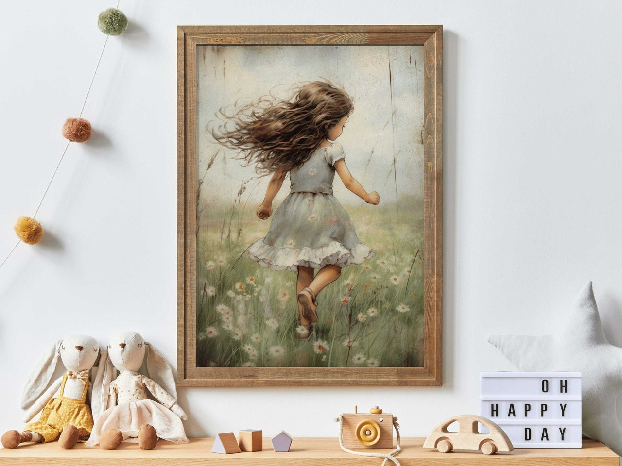 Brunette Angel Wall Art – Floral Girls Room Print
