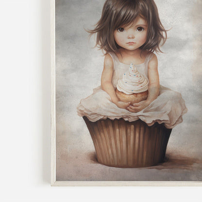 Girly Wall Decor, Unique Vintage Nursery Art, Cute Cupcake Print - WildfieldPrints