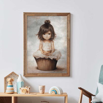 Girly Wall Decor, Unique Vintage Nursery Art, Cute Cupcake Print - WildfieldPrints