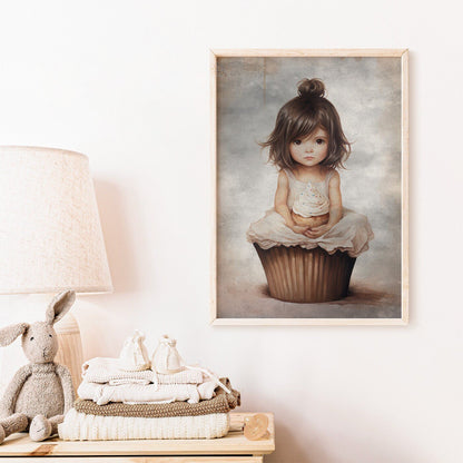 Girly Wall Decor, Unique Vintage Nursery Art, Cute Cupcake Print - WildfieldPrints
