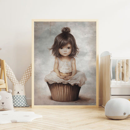 Girly Wall Decor, Unique Vintage Nursery Art, Cute Cupcake Print - WildfieldPrints