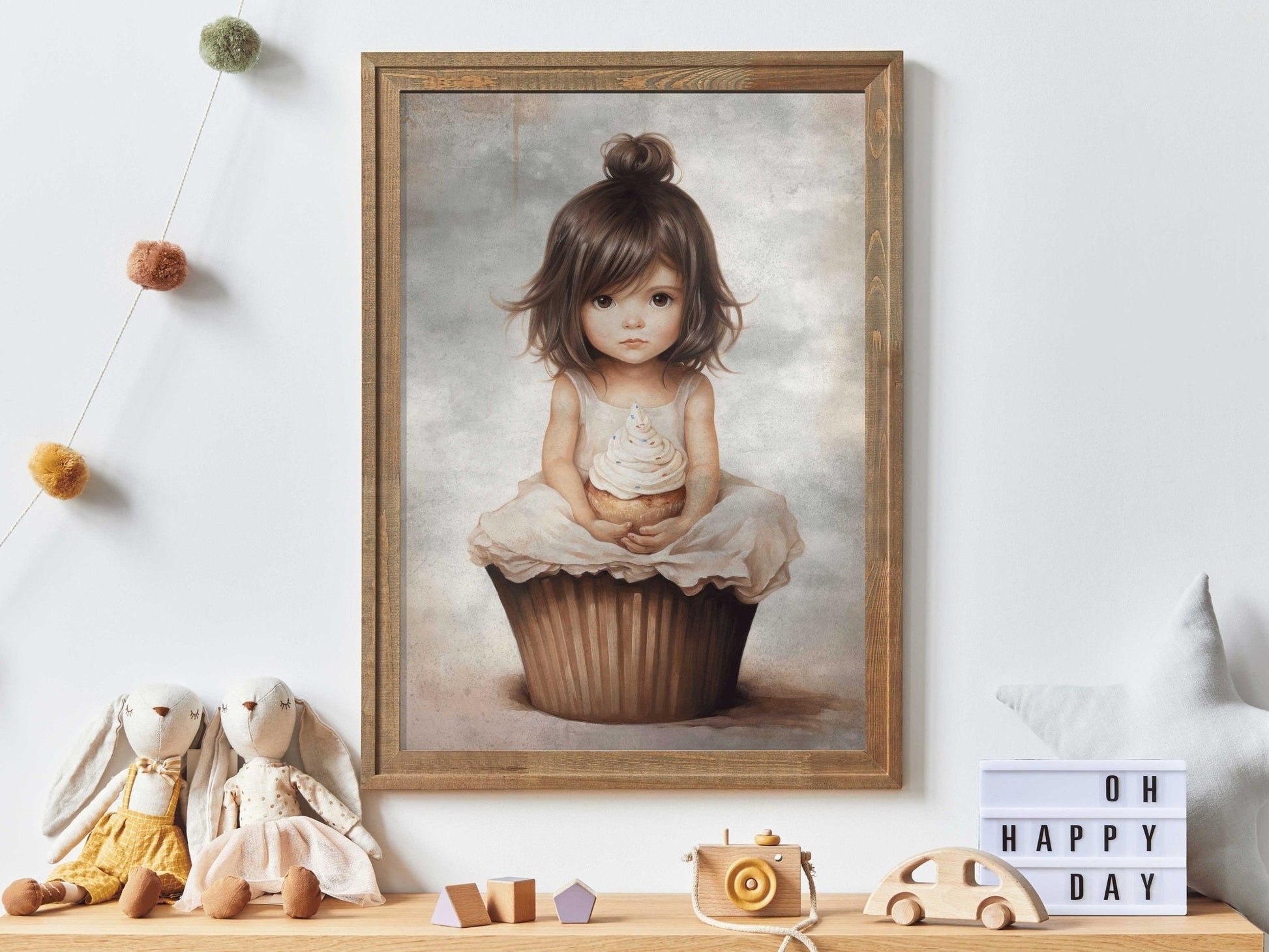 Girly Wall Decor, Unique Vintage Nursery Art, Cute Cupcake Print - WildfieldPrints