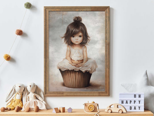 Girly Wall Decor, Unique Vintage Nursery Art, Cute Cupcake Print - WildfieldPrints