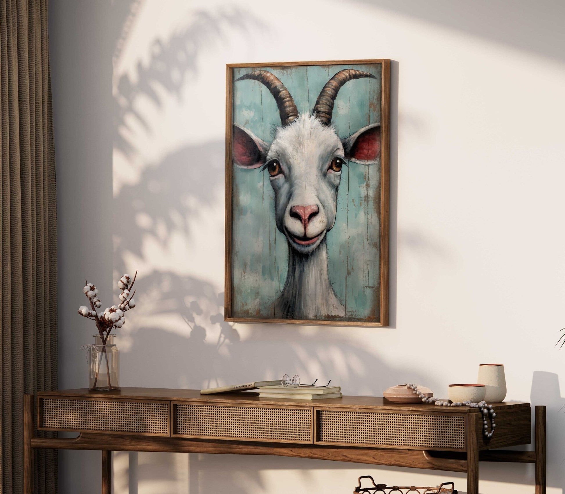 Goat Art Print, Rustic Animal Wall Decor, Farmhouse Home Accent - WildfieldPrints