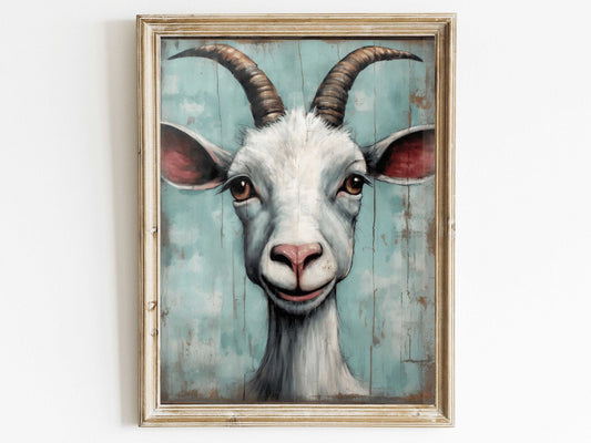 Goat Art Print, Rustic Animal Wall Decor, Farmhouse Home Accent - WildfieldPrints