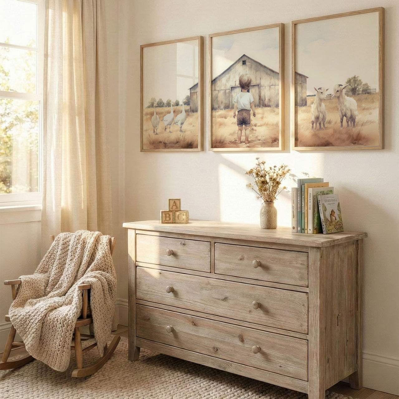 Goats & Geese Wall Art – Farm Boys Room Print • Set of 3