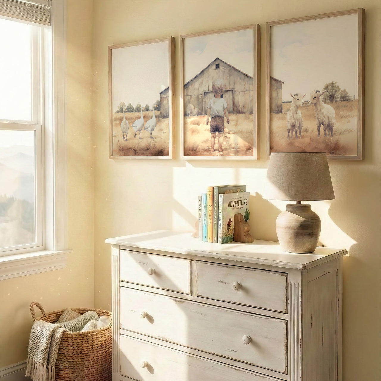 Goats & Geese Wall Art – Farm Nursery Print • Set of 3