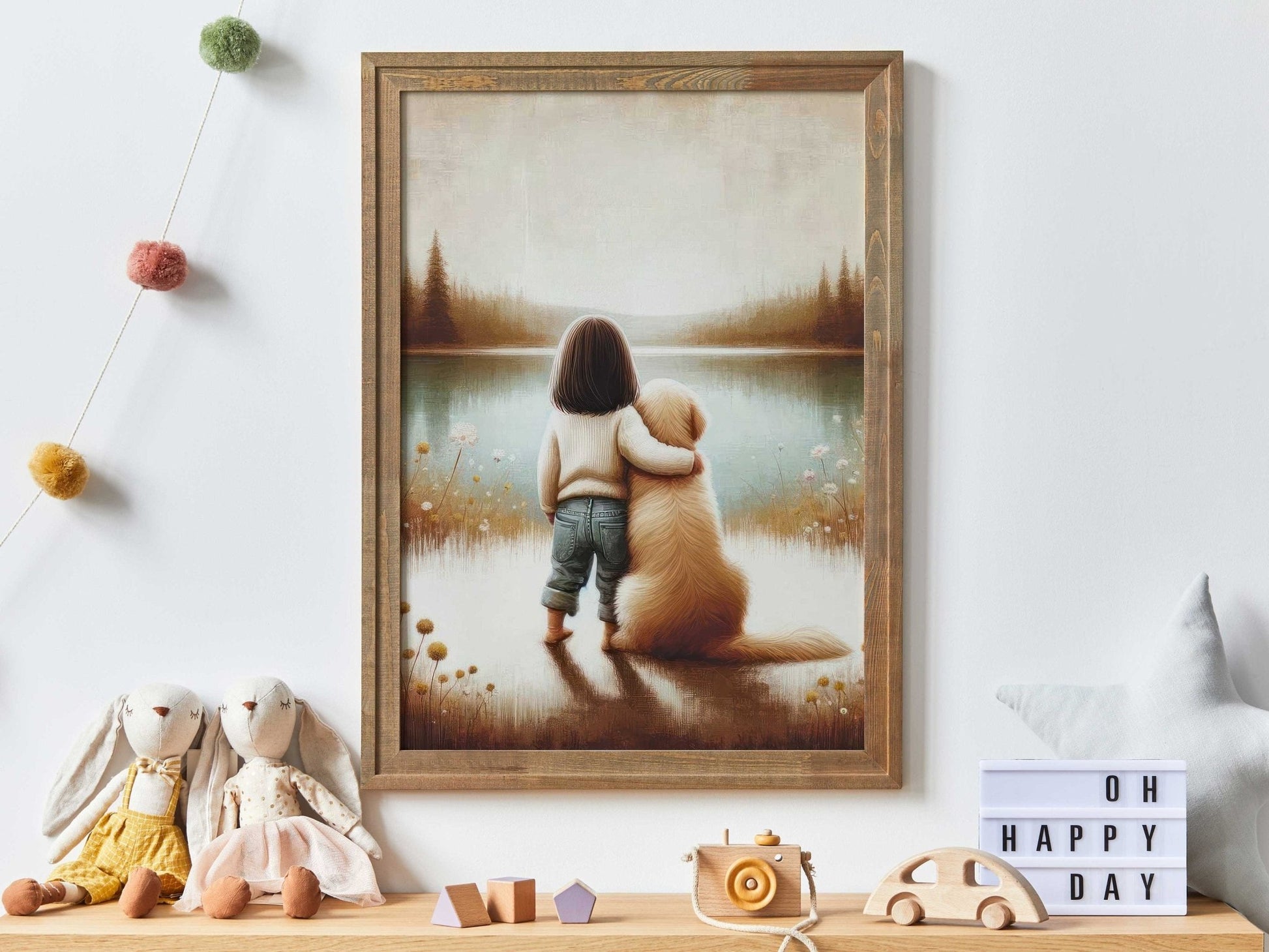 Golden Retriever Art, Cute Dog Painting, Nursery Room Decor - WildfieldPrints