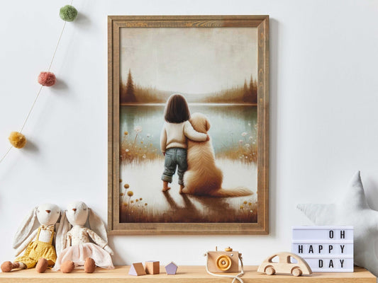 Golden Retriever Art, Cute Dog Painting, Nursery Room Decor - WildfieldPrints