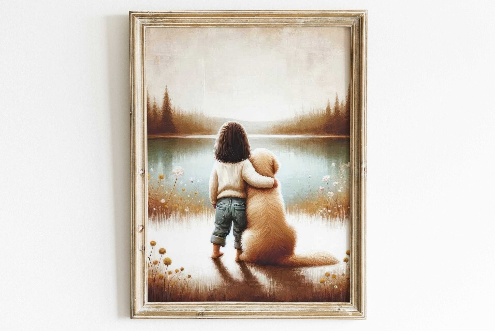 Golden Retriever Art, Cute Dog Painting, Nursery Room Decor - WildfieldPrints