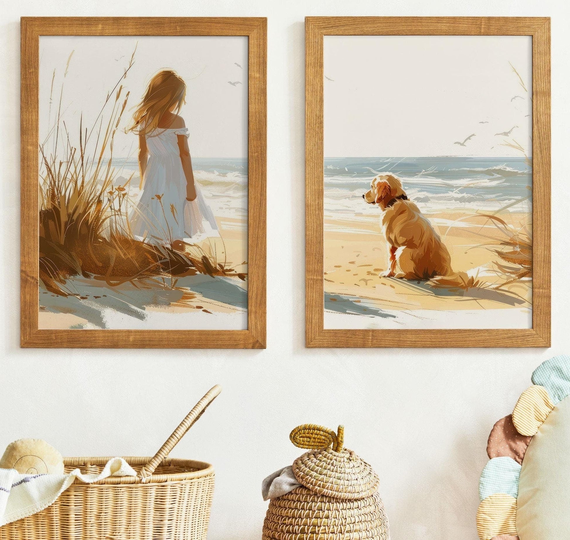 Golden Retriever Art, Girl and Dog Painting, Nursery Wall Decor - WildfieldPrints