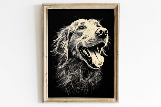 Golden Retriever Art Print, Rustic Dog Line Drawing, Dog Lover Decor - WildfieldPrints