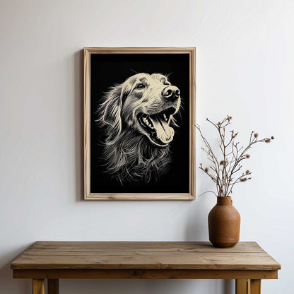 Golden Retriever Art Print, Rustic Dog Line Drawing, Dog Lover Decor - WildfieldPrints