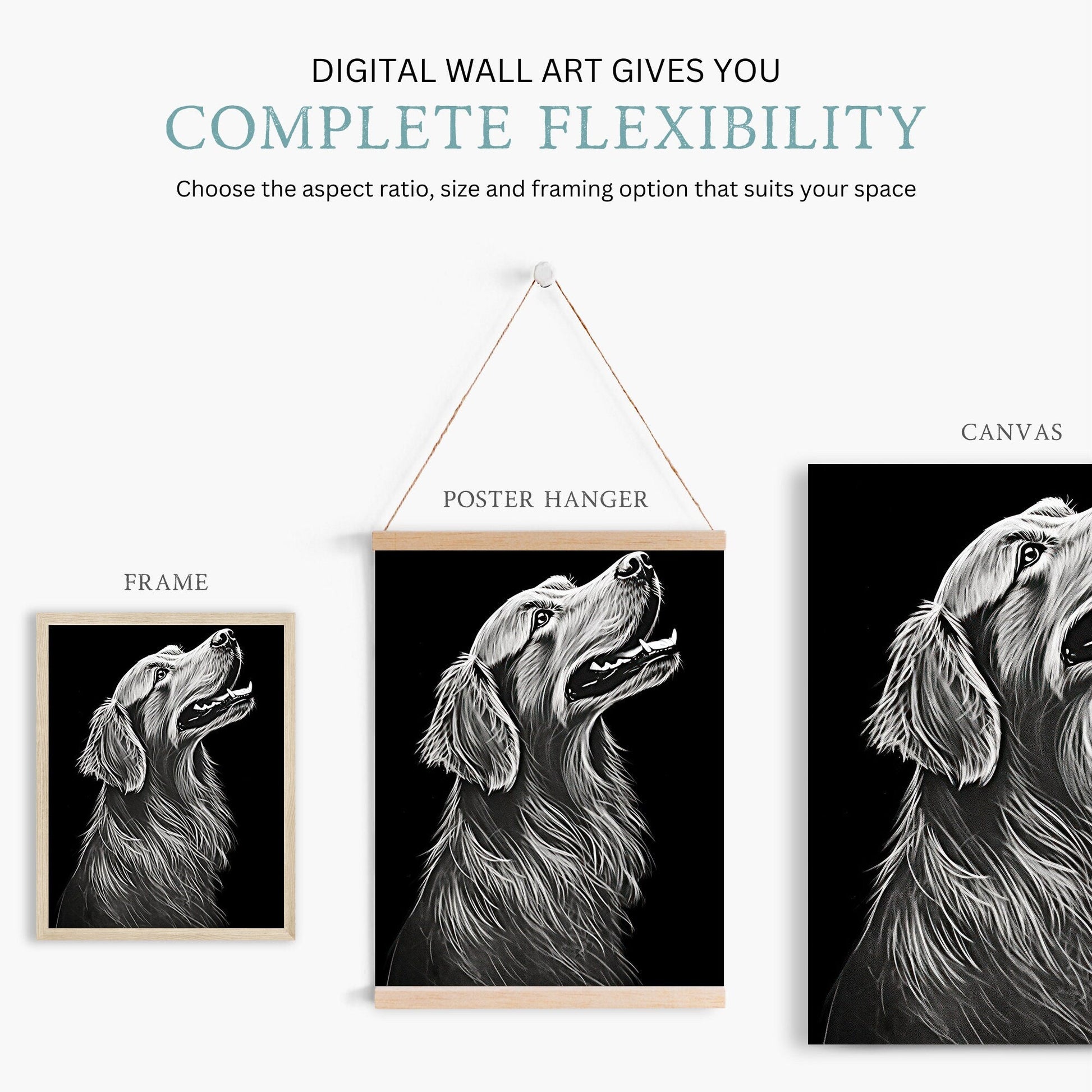 Golden Retriever Dog Wall Art, Rustic Line Art, Unique Dog Decor - WildfieldPrints