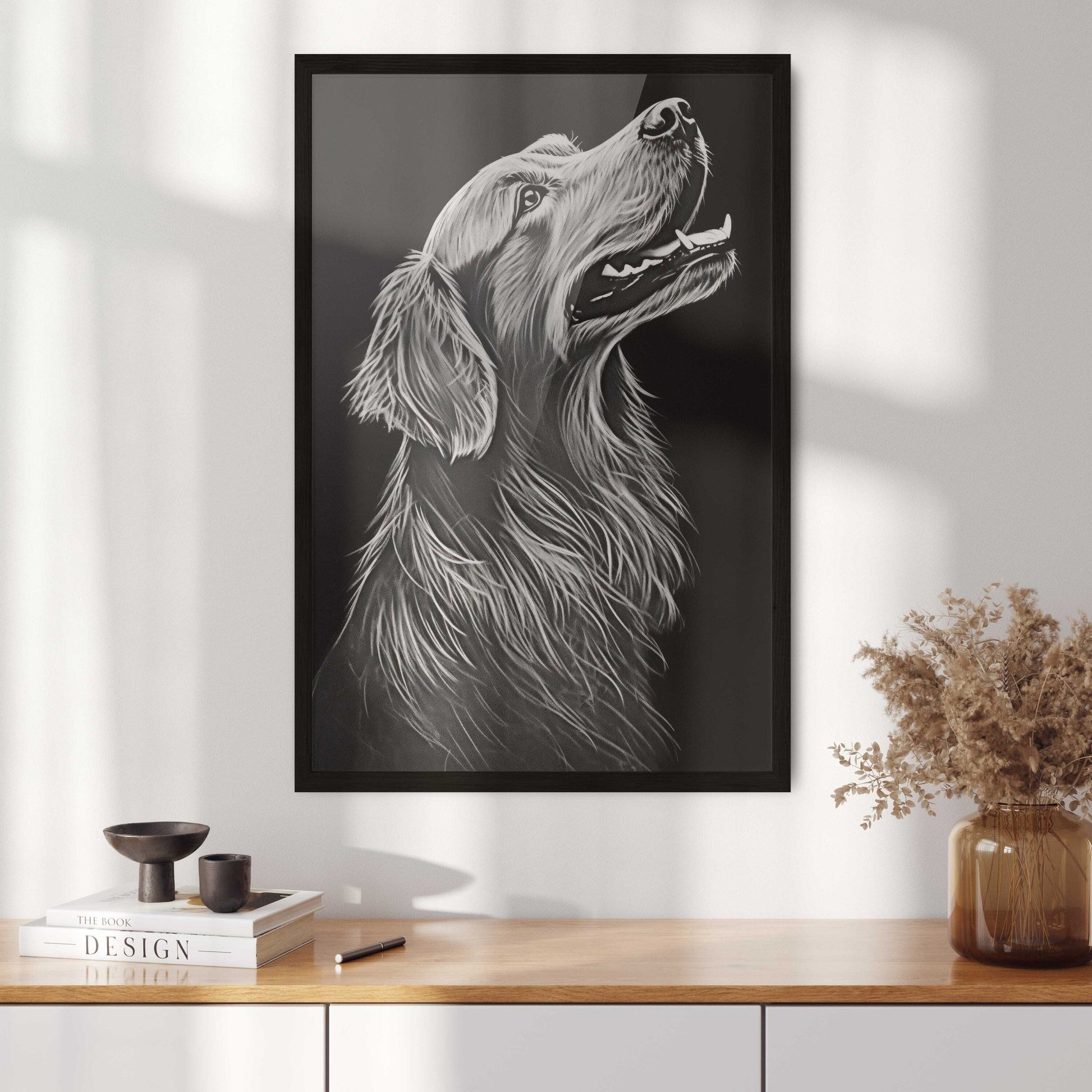 Golden Retriever Dog Wall Art, Rustic Line Art, Unique Dog Decor - WildfieldPrints