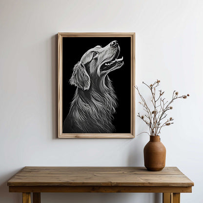 Golden Retriever Dog Wall Art, Rustic Line Art, Unique Dog Decor - WildfieldPrints