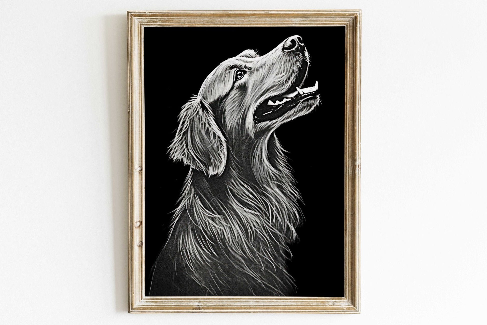 Golden Retriever Dog Wall Art, Rustic Line Art, Unique Dog Decor - WildfieldPrints