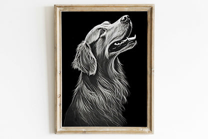 Golden Retriever Dog Wall Art, Rustic Line Art, Unique Dog Decor - WildfieldPrints
