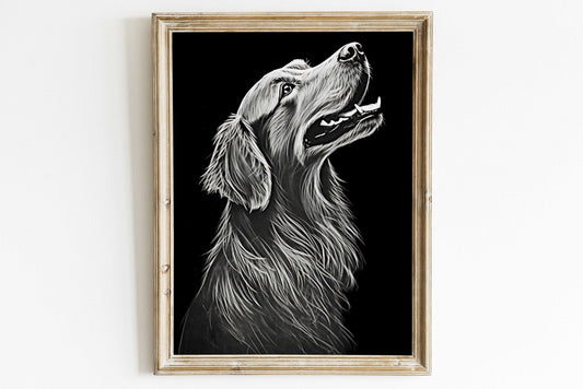 Golden Retriever Dog Wall Art, Rustic Line Art, Unique Dog Decor - WildfieldPrints