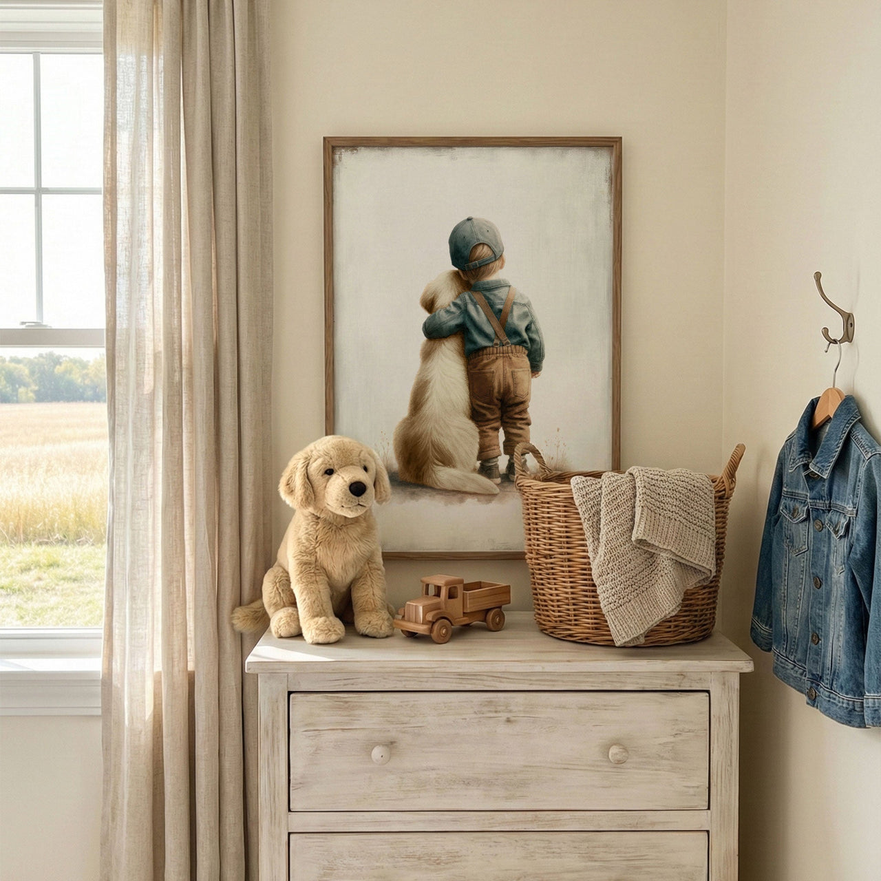 Golden Retriever Embrace Print – Pet Boys Room Wall Art