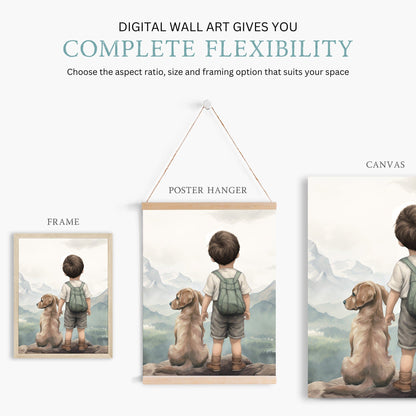Golden Retriever Nursery Art, Boy & Dog Prints, Puppy Room Decor - WildfieldPrints