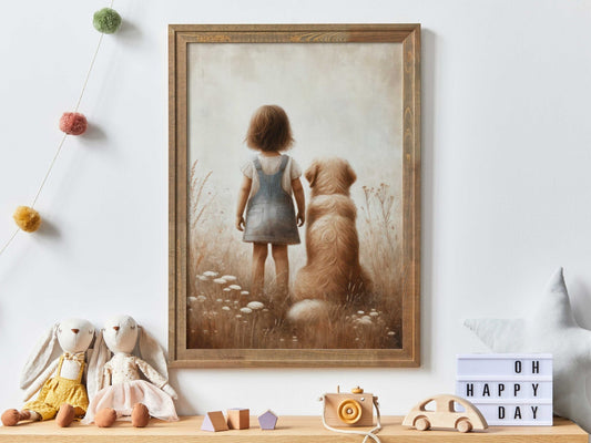 Golden Retriever Nursery Art, Dog Wall Decor, Girls Room Decor - WildfieldPrints