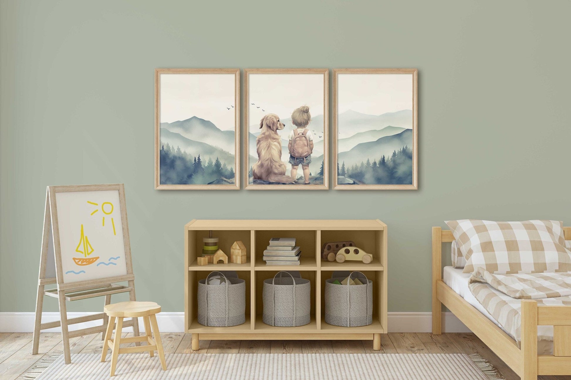 Golden Retriever Nursery Art, Girl & Dog Prints, Puppy Wall Decor - WildfieldPrints