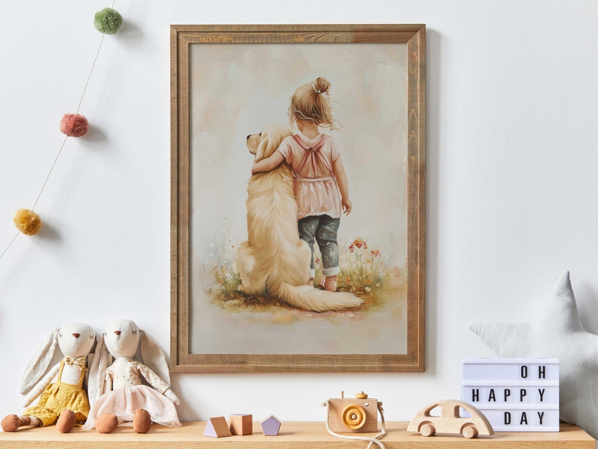 Golden Retriever Nursery Art, Girl Dog Room Decor, Cute Wall Print - WildfieldPrints