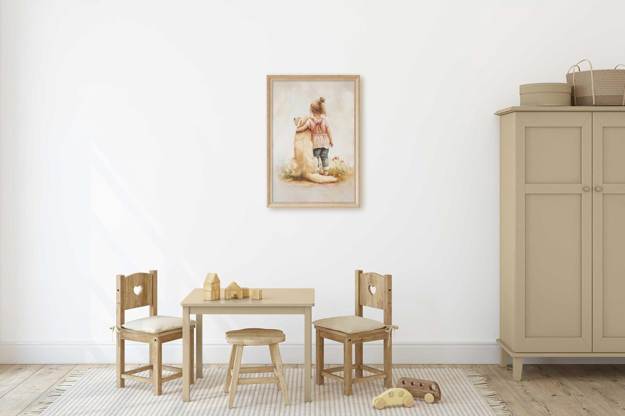 Golden Retriever Wall Art – Dog Nursery Print for Girls Room