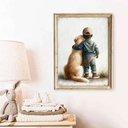 Golden Retriever Nursery Decor, African - American Boy Wall Art, Dog Art - WildfieldPrints