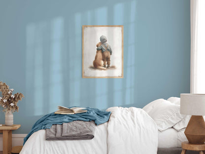 Golden Retriever Nursery Decor, Boy and Dog Art Print, Puppy Wall Art - WildfieldPrints