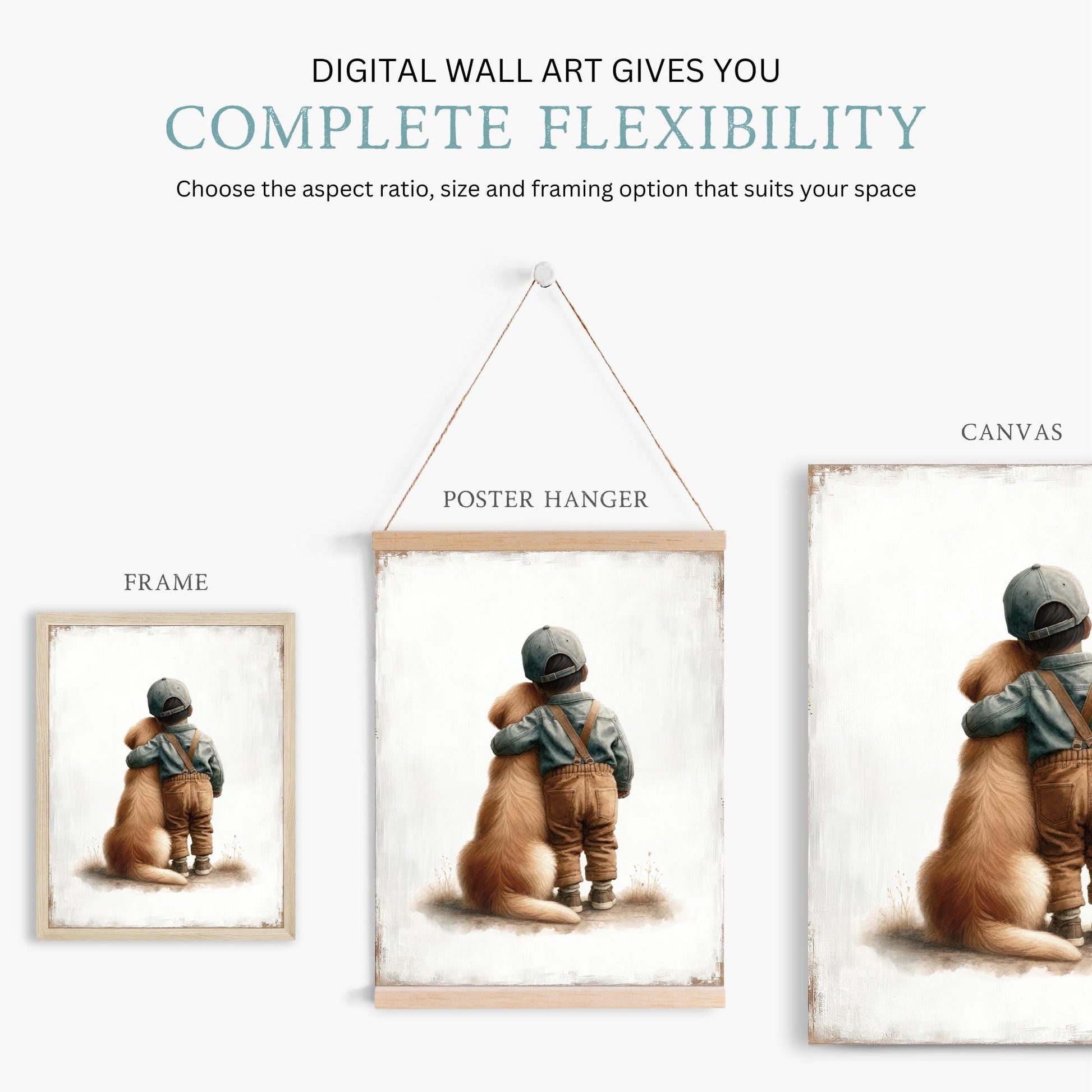 Golden Retriever Nursery Decor, Boy and Dog Art Print, Puppy Wall Art - WildfieldPrints