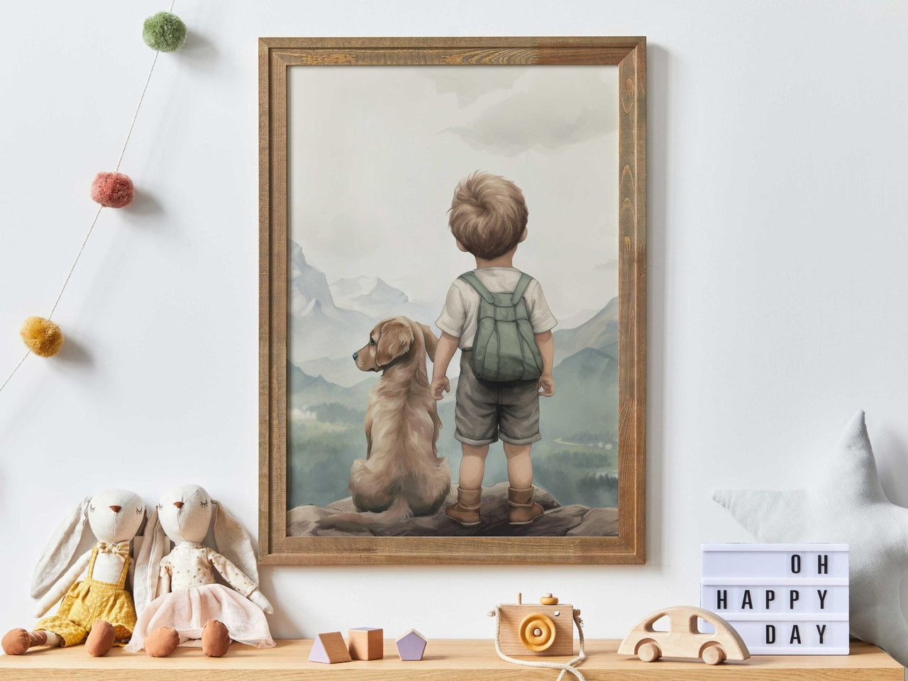 Golden Retriever Nursery Wall Art – Dog and Boy Painting