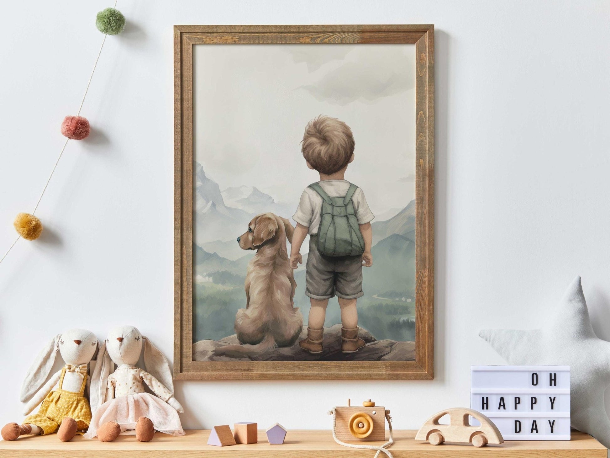 Golden Retriever Nursery Decor, Boy & Dog Painting, Puppy Wall Art - WildfieldPrints