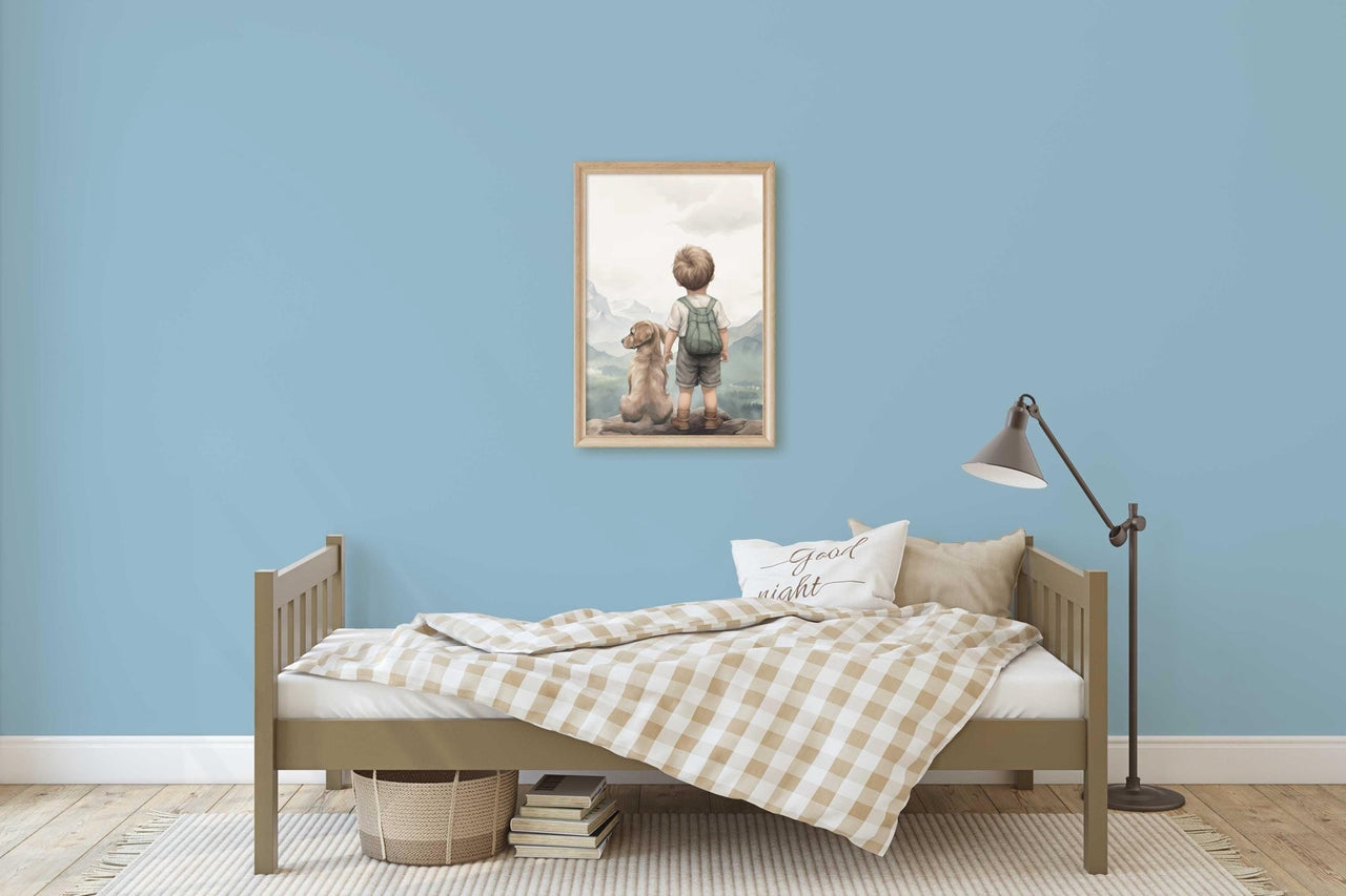 Golden Retriever Nursery Wall Art – Dog and Boy Painting
