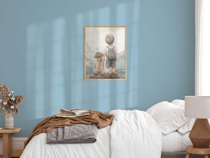 Golden Retriever Nursery Decor, Boy & Dog Painting, Puppy Wall Art - WildfieldPrints