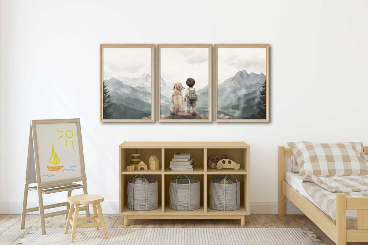 Golden Retriever Wall Art – Dog Boys Room Decor • Set of 3