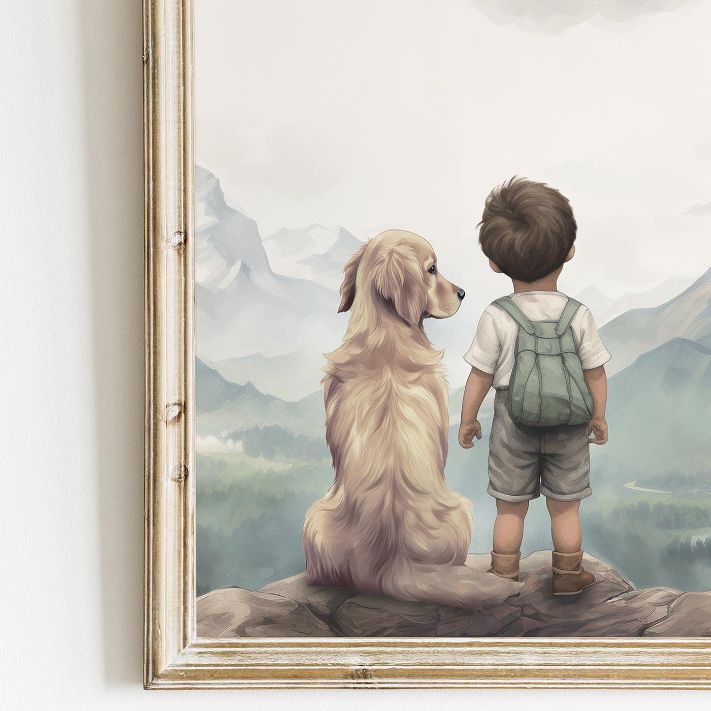 Golden Retriever Nursery Decor, Boy & Dog Paintings, Dog Wall Art - WildfieldPrints