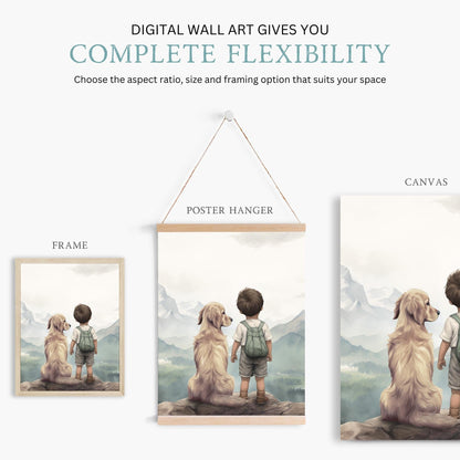 Golden Retriever Nursery Decor, Boy & Dog Paintings, Dog Wall Art - WildfieldPrints