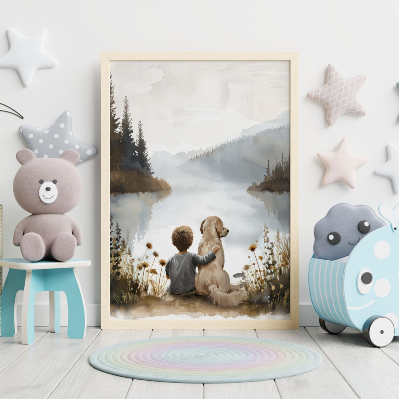 Golden Retriever Wall Art – Dog Nursery Print for Boys
