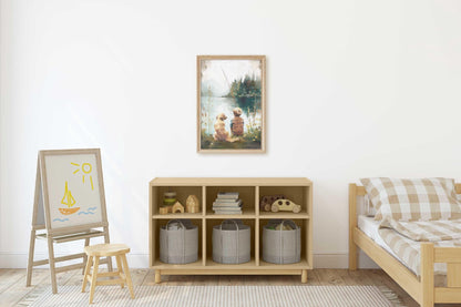 Golden Retriever Nursery Decor, Boys Room Painting, Fishing Wall Art, Lake Decor - WildfieldPrints