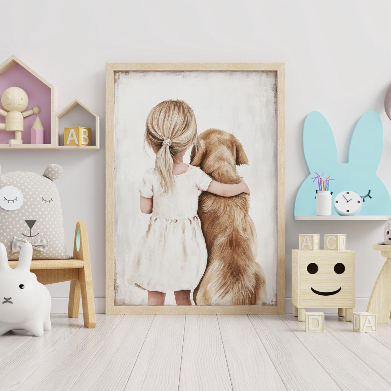 Golden Retriever Wall Art – Dog Nursery Print for Girls Room