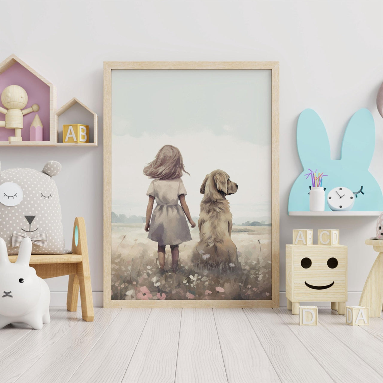 Golden Retriever Wall Art – Dog Nursery Print for Girls